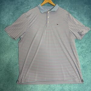 Vineyard Vines Men’s XL Performance Polo Shirt Blue Striped Golf Stretch